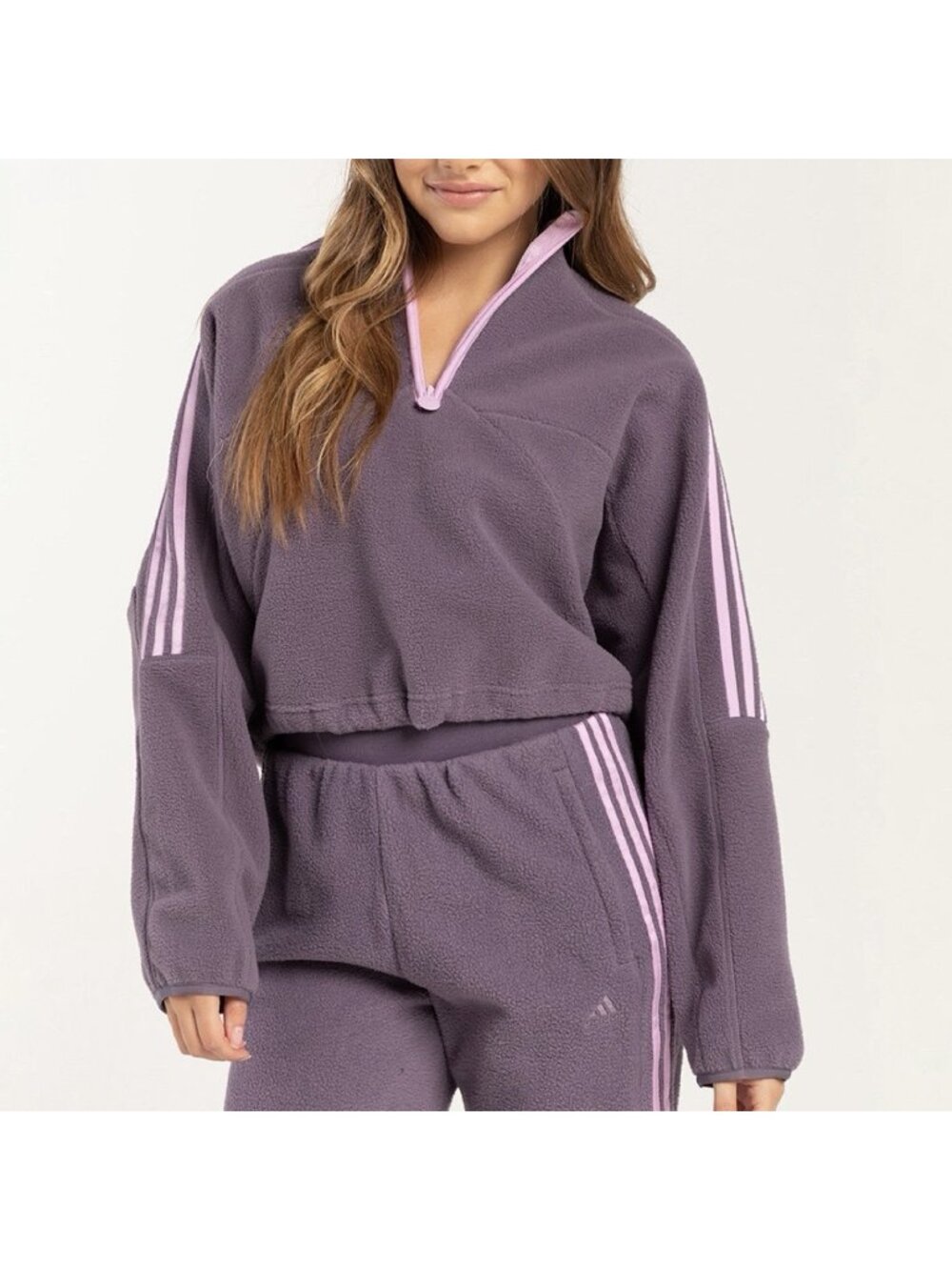 NEW Adidas Tiro Half Zip Fleece Jacket Lavender Purple Sherpa Women’s Size Large